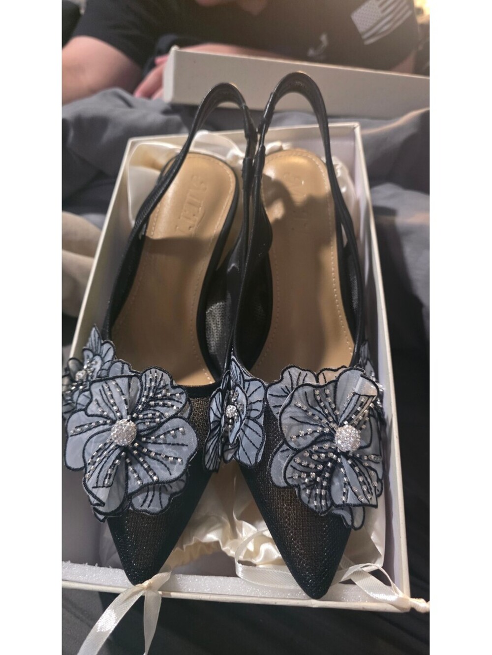Black Lace Mesh heels Size 7